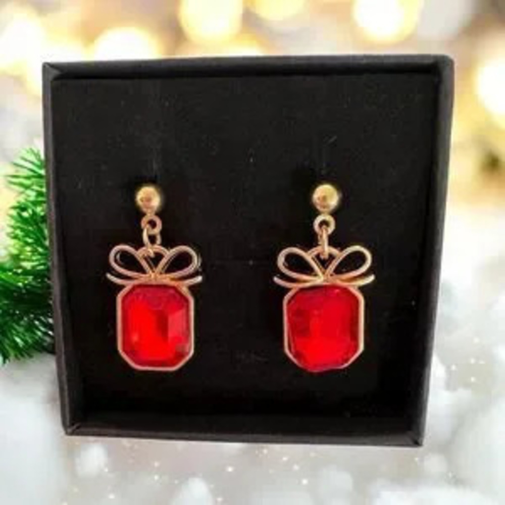 Elegant Gold and Red?Bow Earrings